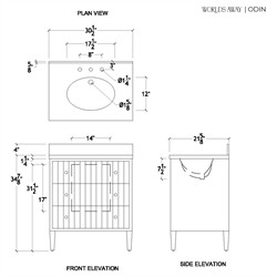 Worlds Away Odin Modern Classic Marble Fluted Cerused Oak Bath Vanity Sink - 31"|