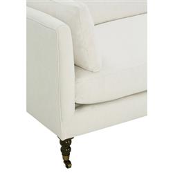 Madeline French Cream Performance Brown Wood Brass Casters Sofa - 71"W|