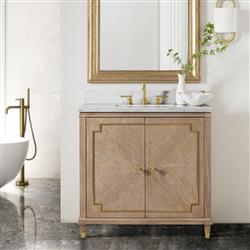 Natasha Modern Classic White Marble Brown Oak Wood Vanity Sink - 36"|