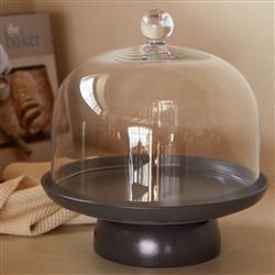 Pacifica Modern Classic Seed Grey Stoneware Footed Cake Plate|