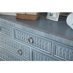 Kalea Coastal Beach Blue Woven Rattan 9 Drawer Dresser|