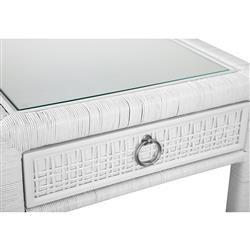 Kalea Coastal Beach White Woven Rattan Nightstand|