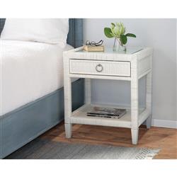 Kalea Coastal Beach White Woven Rattan Nightstand|