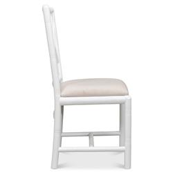 Grace French Country Beige Upholstered Linen White Oak Dining Side Chair|