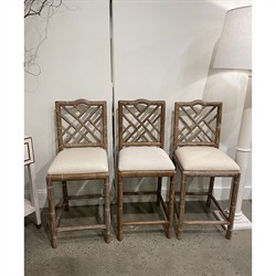 Grace Coastal Beach Beige Upholstered Linen Whitewash Ash Wood Counter Stool|