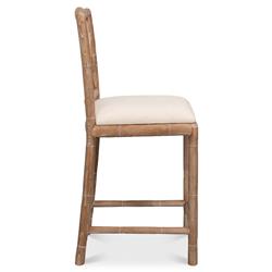 Grace Coastal Beach Beige Upholstered Linen Whitewash Ash Wood Counter Stool|
