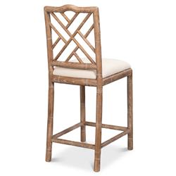 Grace Coastal Beach Beige Upholstered Linen Whitewash Ash Wood Counter Stool|