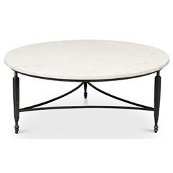 Elise French Country White Marble Black Iron Round Coffee Table|