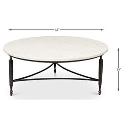 Elise French Country White Marble Black Iron Round Coffee Table|