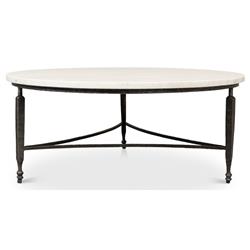 Elise French Country White Marble Black Iron Round Coffee Table|