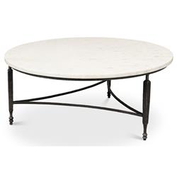 Elise French Country White Marble Black Iron Round Coffee Table|