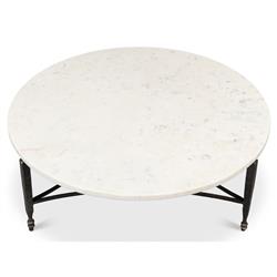 Elise French Country White Marble Black Iron Round Coffee Table|