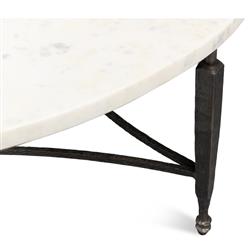 Elise French Country White Marble Black Iron Round Coffee Table|