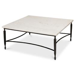 Elise French Country White Marble Black Iron Square Coffee Table|