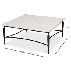 Elise French Country White Marble Black Iron Square Coffee Table|