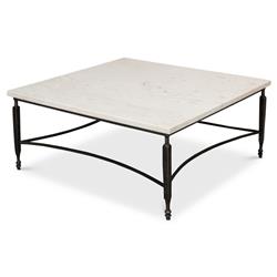 Elise French Country White Marble Black Iron Square Coffee Table|
