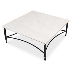 Elise French Country White Marble Black Iron Square Coffee Table|