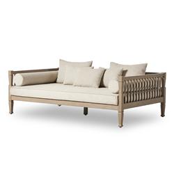 Amara Coastal Beach Beige Upholstered Teak Wood Outdoor Sofa - 86"W|