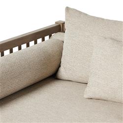 Amara Coastal Beach Beige Upholstered Teak Wood Outdoor Sofa - 86"W|