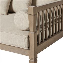 Amara Coastal Beach Beige Upholstered Teak Wood Outdoor Sofa - 86"W|