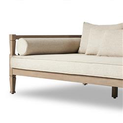 Amara Coastal Beach Beige Upholstered Teak Wood Outdoor Sofa - 86"W|