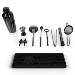 Pierce Mid Century Brown Mango Wood Black Steel 10 Piece Old Fashioned Bar Set|