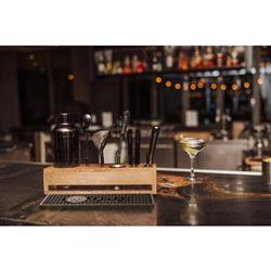 Pierce Mid Century Brown Mango Wood Black Steel 10 Piece Old Fashioned Bar Set|