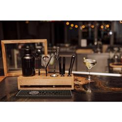 Pierce Mid Century Brown Mango Wood Black Steel 10 Piece Old Fashioned Bar Set|
