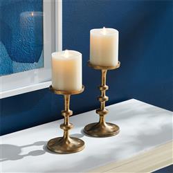 Tallulah Coastal Beach Gold Aluminum Candleholder - Set of 2|