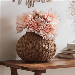 Zuri Coastal Beach Brown Woven Seagrass Round Decorative Table Vase|