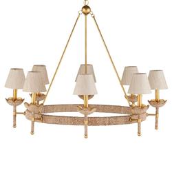 Bellatrix French Country Natural Woven Abaca Gold Iron Chandelier|