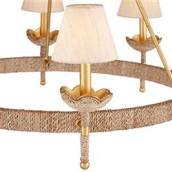 Bellatrix French Country Natural Woven Abaca Gold Iron Chandelier|