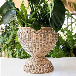 Juliska Provence Coastal Beach Whitewash Woven Rattan Urn Planter|