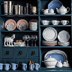 Juliska Villa Seville French Chambray Floral Ceramic 16 Piece Place Setting|