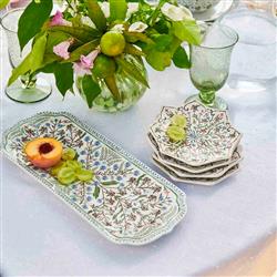 Juliska Villa Seville French Chambray Floral Ceramic Scalloped Cocktail Plate|
