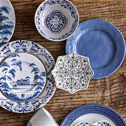Juliska Villa Seville French Chambray Floral Ceramic Scalloped Cocktail Plate|