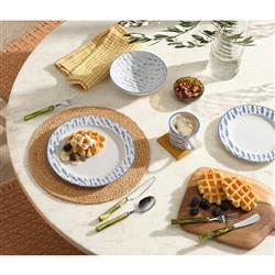 Gideon Coastal White Stoneware Blue Fish Salad Plate - Set of 4|