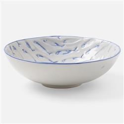 Gideon Coastal White Stoneware Blue Fish Cereal Bowl - Set of 4|