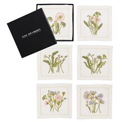 Meadow French Country White Linen Cocktail Napkin - Set of 6|