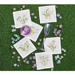 Meadow French Country White Linen Cocktail Napkin - Set of 6|