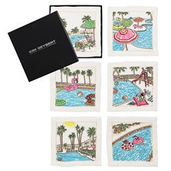 Pool Day Modern White Linen Cocktail Napkin - Set of 6|