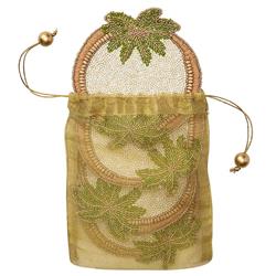 Oasis Global Brown Glass Beaded Green Palm Coaster - Set of 4|