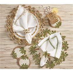 Oasis Global Brown Glass Beaded Green Palm Coaster - Set of 4|