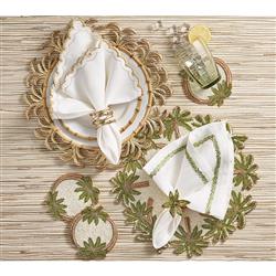 Oasis Global Brown Glass Beaded Green Palm Coaster - Set of 4|