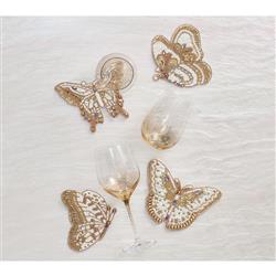 Papillon Regency White Glass Beaded Gold Butterfly Coaster - Set of 4|