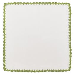 Ida Shell Edge Coastal White Linen Green Raffia Trim Napkin - Set of 4|