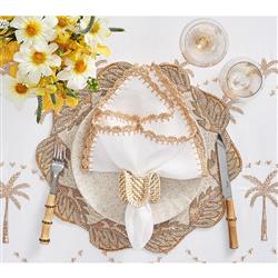 Winding Vine French Country Gold Beaded Natural Placemat - Set of 2|