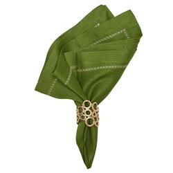 Fran Spring Green Linen Embroidered Border Napkin - Set of 4|