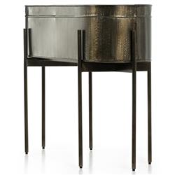 Jared Industrial Loft Brass Iron Brown Base Oval Outdoor Planter|