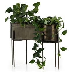 Jared Industrial Loft Brass Iron Brown Base Oval Outdoor Planter|